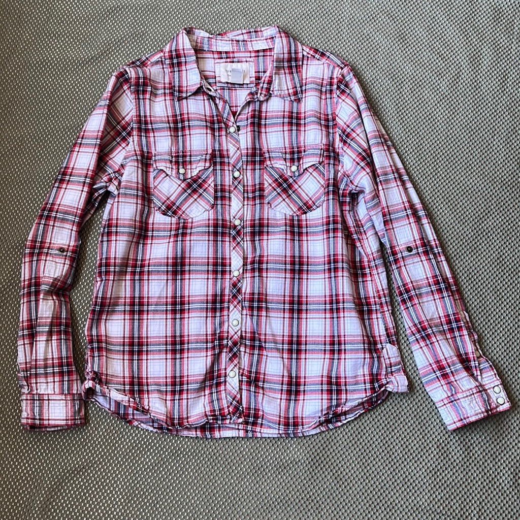 Red Plaid Snap Button Down